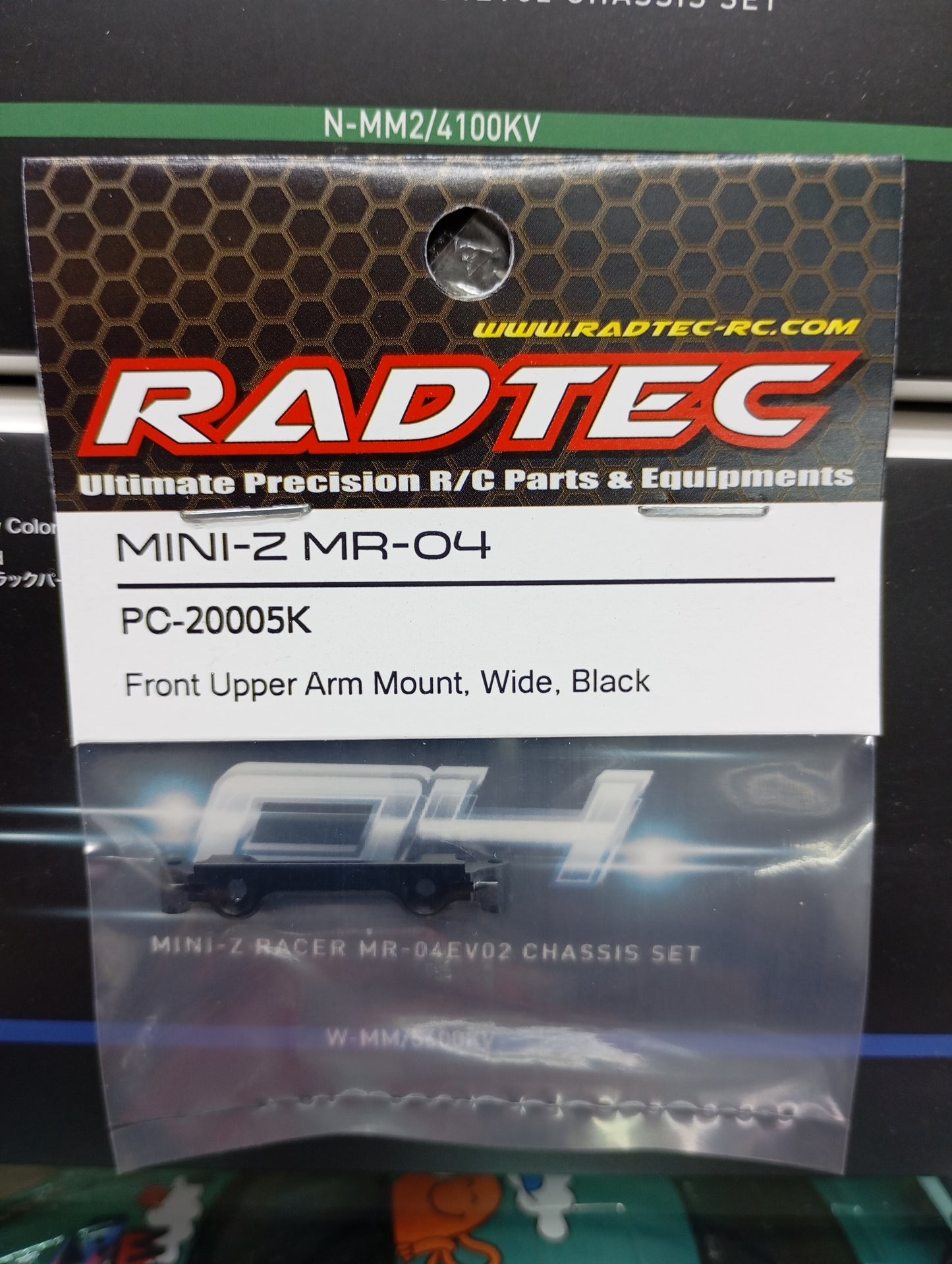 RACTEC KYOSHO MINI-Z MR-04 ALU. FRONT UPPER ARM MOUNT WIDE (BLACK) PC-20005K